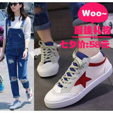 学生帆布鞋韩版小脏鞋女运动休闲鞋做旧小白鞋星星鞋蓝色系带板