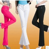 2016夏季新款中年女裤显瘦微喇裤西裤女弹力喇叭裤女士白色长裤子