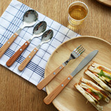 韩式不锈钢304牛排刀叉勺西餐餐具套装汤创意木柄汤勺家用甜品勺