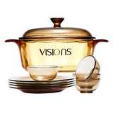 康宁VISIONS 2.25L晶彩透明锅+透明餐具八件组套装VS-22LW/JD