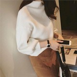 韩国秋装新款韩版纯色半高领显瘦针织衫宽松蝙蝠袖套头毛衣女上衣