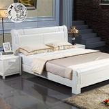 实木床榆木床白色开放漆1.8米双人床榆木床高箱储物床PK水曲柳床