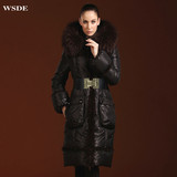 WSDE冬季高端奢华大毛领女装中长款黑色白鹅绒服加厚羽绒服女价