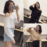 2016夏季新款韩版宽松显瘦圆领长袖T恤女学生短款简约百搭打底衫