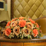 仿真花玫瑰套装欧式假花玫瑰花家居客厅餐桌摆放装饰花瓶花艺带盆