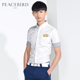 太平鸟男装 韩版修身时尚白色个性胸袋短袖衬衫男潮 B1CC42M03