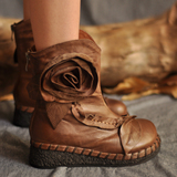 阿木原创手工花朵真皮马丁靴坡跟女靴子复古民族风头层牛皮中筒靴