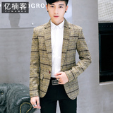 2016秋季青少年男士西服韩版修身格子休闲薄款小西装潮流外套男装