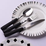 创意仿皮纹塑料柄不锈钢西餐餐具套装 西餐刀叉两件套 牛排刀叉勺