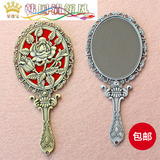 包邮 韩国复古欧式化妆镜 便携金属椭圆小镜子高档随身手柄梳妆镜