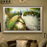华艺源油画手绘 装饰画 客厅餐厅壁炉壁画 竖幅有框画 欧式孔雀44