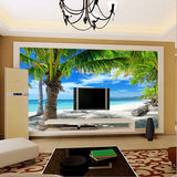 无缝大型壁画会议办公室电视卧室沙发背景墙PVC墙纸海景椰树