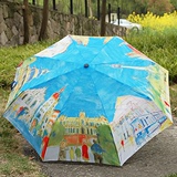 八国风景油画伞三折伞雨伞自动伞自开自收折叠创意伞男女遮阳伞