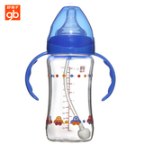 好孩子婴儿防胀气玻璃奶瓶260ml母乳实感宽口径握把吸管宝宝奶瓶