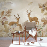手绘欧式复古麋鹿梅花鹿墙纸 客厅电视背景墙壁纸 个性抽象壁画