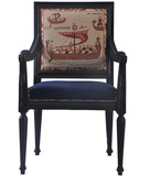 新古典实木书椅美式外贸餐椅带图案创意单人椅法式复古怀旧印花椅