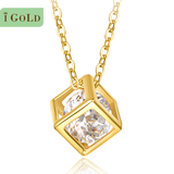 韩国正品专柜 iGOLD 14K纯黄金 菱形的闪耀锆石项链女款 简约大方