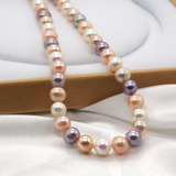 珠宝首饰 近圆强光粉紫彩白色 天然淡水珍珠项链 送妈妈正品包邮