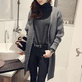 2015秋季女装韩国粗毛线宽松大毛衣外套女开衫中长款长袖针织衫厚