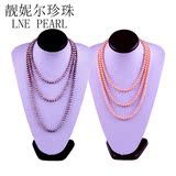 天然珍珠毛衣链紫色粉色强光无瑕多层长款项链可定尺天然色彩特价