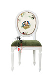 美式乡村圆背创意花鸟图案实木餐椅白色布艺欧式仿古书桌椅可定制