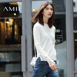 Amii[极简主义]2016秋冬新款白色百搭圆领大码修身显瘦薄款女毛衣