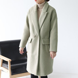 韩国冬季新款女装宽松夹棉加厚大翻领羊毛毛呢大衣外套中长款潮