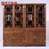 红木书房家具 实木鸡翅木带玻璃门书柜书架自由组合 中式书橱柜子