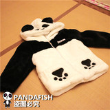 【PANDAFISH】黑白熊猫毛绒连帽外套男女保暖背心亲子装秋冬成人