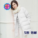 2015冬装新品轻薄羽绒棉保暖棉衣女中长款直筒显瘦纯色棉服外套