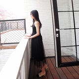 ◆JT锦田2016/ss◆为了搭配而存在。吊带拼纱裙 暗黑系吊带连衣裙