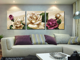 黄白玫瑰客厅现代装饰画沙发背景墙装饰画三联无框画挂画墙画