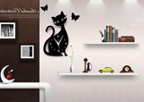 DIY亚克力墙贴石英挂钟卧室客厅挂钟爆款可爱猫咪黑猫墙贴钟