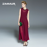 ZIMMUR2016夏装新款女装圆领无袖欧美时尚气质修身雪纺连衣裙长裙