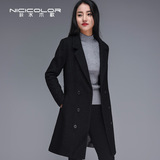 韩版2016春季时尚新款气质修身显瘦大衣女装中长款加厚毛呢外套潮