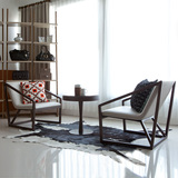日式创意实木皮艺休闲沙发椅子现代时尚单人沙发阳台客厅书房卧室