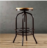 QICHO整装成人美式复古铁艺升降椅实木高脚凳吧前台椅餐椅椅特价