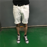 夏季薄款纯白色五分裤男士牛仔短裤 韩版弹力修身5分中裤日系短裤