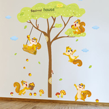大型卡通儿童房幼儿园装饰客厅卧室墙贴纸松鼠之家动物墙贴树贴画