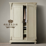 特价欧式美式实木橡木衣柜 法式复古做旧象牙白雕花环保家具定制