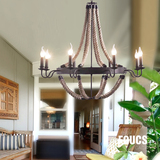 loft美式复古铁艺吊灯个性卧室餐厅咖啡厅别墅酒店创意多头麻绳灯