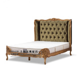 欧式美式经典实木床法式复古豪华雕花床金色做旧布艺床1.5/1.8米