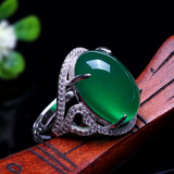 尚品S925银镶翡翠戒指指环女缅甸老坑冰种A货蛋面天然玉石珠宝钻