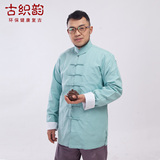 中国风传统纯棉老粗布唐装男士长袖七扣单层唐装外套复古休闲上衣