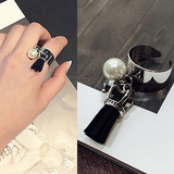 日韩国珍珠水钻流苏套女戒指镶指环潮人个性夸张食指关节尾戒饰品