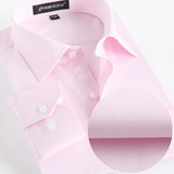 男士商务长袖粉色衬衫男士韩版修身条纹工装衬衣工作服定制绣LOGO
