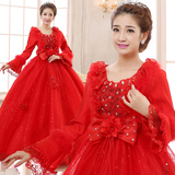 新娘婚纱礼服2016冬天新款冬季齐地长袖大码红色孕妇婚纱修身简约