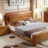 现代中式全实木床 1.8米双人床1.5M结婚床 高档橡胶木婚床包安装