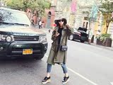 2015韩国代购Naning9秋季新款韩版中长款立领宽松女长袖风衣外套