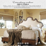 美式双人床 仿古做旧雕花床1.5 1.8米新古典实木布艺床橡木床婚床
